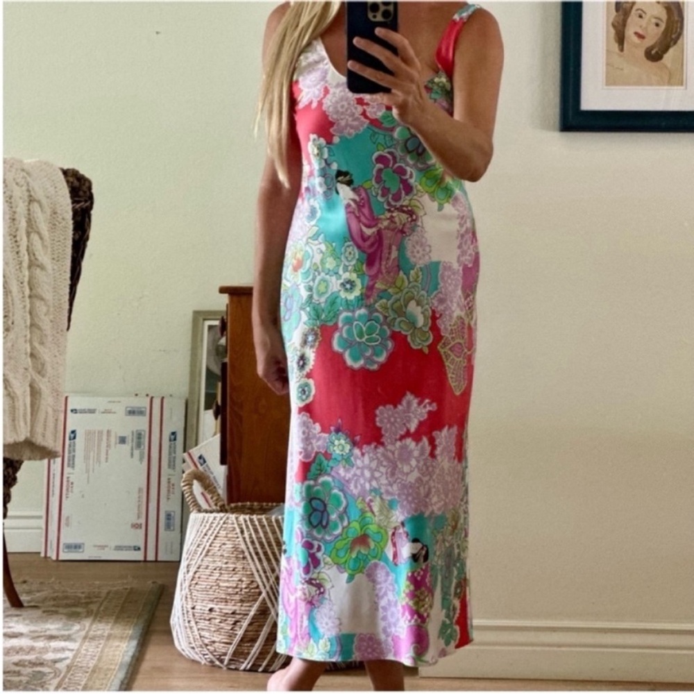 Natori Geisha Print Satin Slip Dress